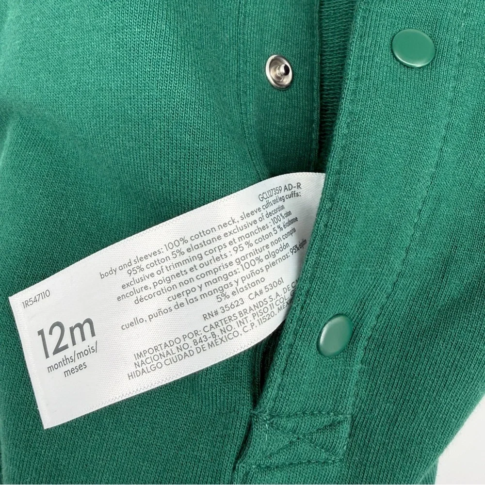 NWT Carter's Green and White Baby Varsity Button-Down Jumpsuit